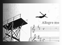 diver diving into a musical score from a high board